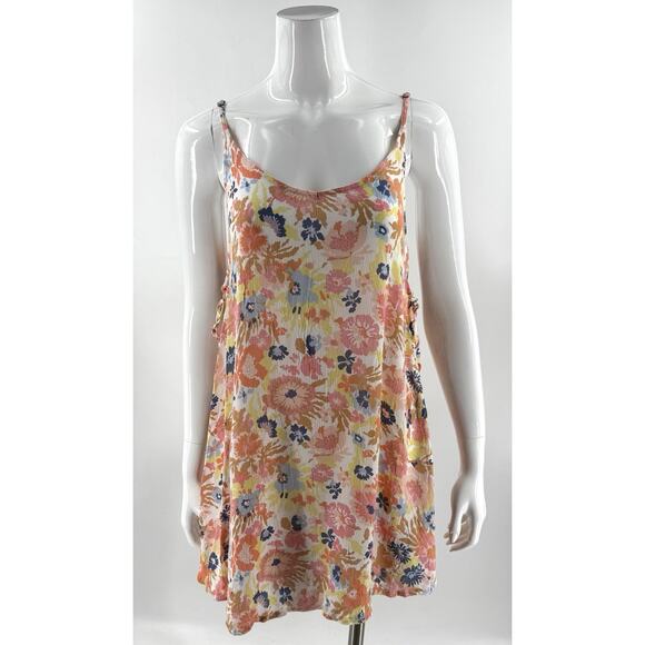 Roxy Swimsuit Coverup Dress Sz Medium Pink Blue Floral Lace Up Sides Womens NEW - Picture 1 of 8